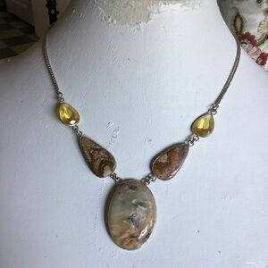 925 Sterling & 3 Picture Agates Necklace